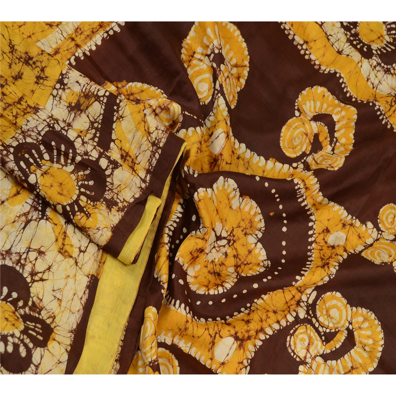 Sanskriti Vintage Sarees Batik Printed Yellow Pure Silk Sari Soft Craft Fabric, PR-61054-Yellow-Printed Floral Design-Pure Silk-1