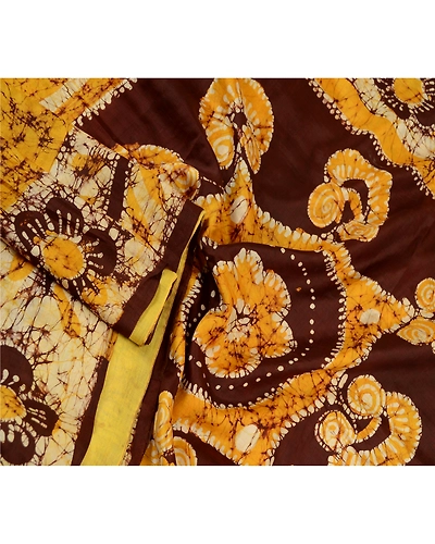 Sanskriti Vintage Sarees Batik Printed Yellow Pure Silk Sari Soft Craft Fabric, PR-61054-Yellow-Printed Floral Design-Pure Silk-1