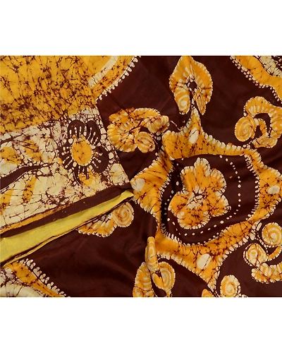 Sanskriti Vintage Sarees Batik Printed Yellow Pure Silk Sari Soft Craft Fabric, PR-61054-Yellow-Printed Floral Design-Pure Silk-2