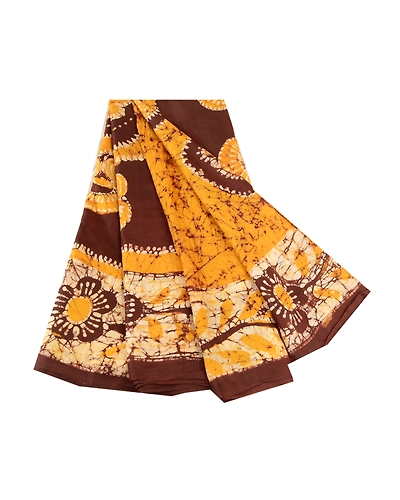 Sanskriti Vintage Sarees Batik Printed Yellow Pure Silk Sari Soft Craft Fabric, PR-61054-Yellow-Printed Floral Design-Pure Silk-6