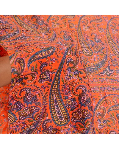 Sanskriti Vintage Sarees From India Orange Printed Pure Silk Sari Craft Fabric, PR-61058-Orange-Printed Floral Design-Pure Silk-5