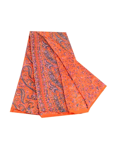 Sanskriti Vintage Sarees From India Orange Printed Pure Silk Sari Craft Fabric, PR-61058-Orange-Printed Floral Design-Pure Silk-6