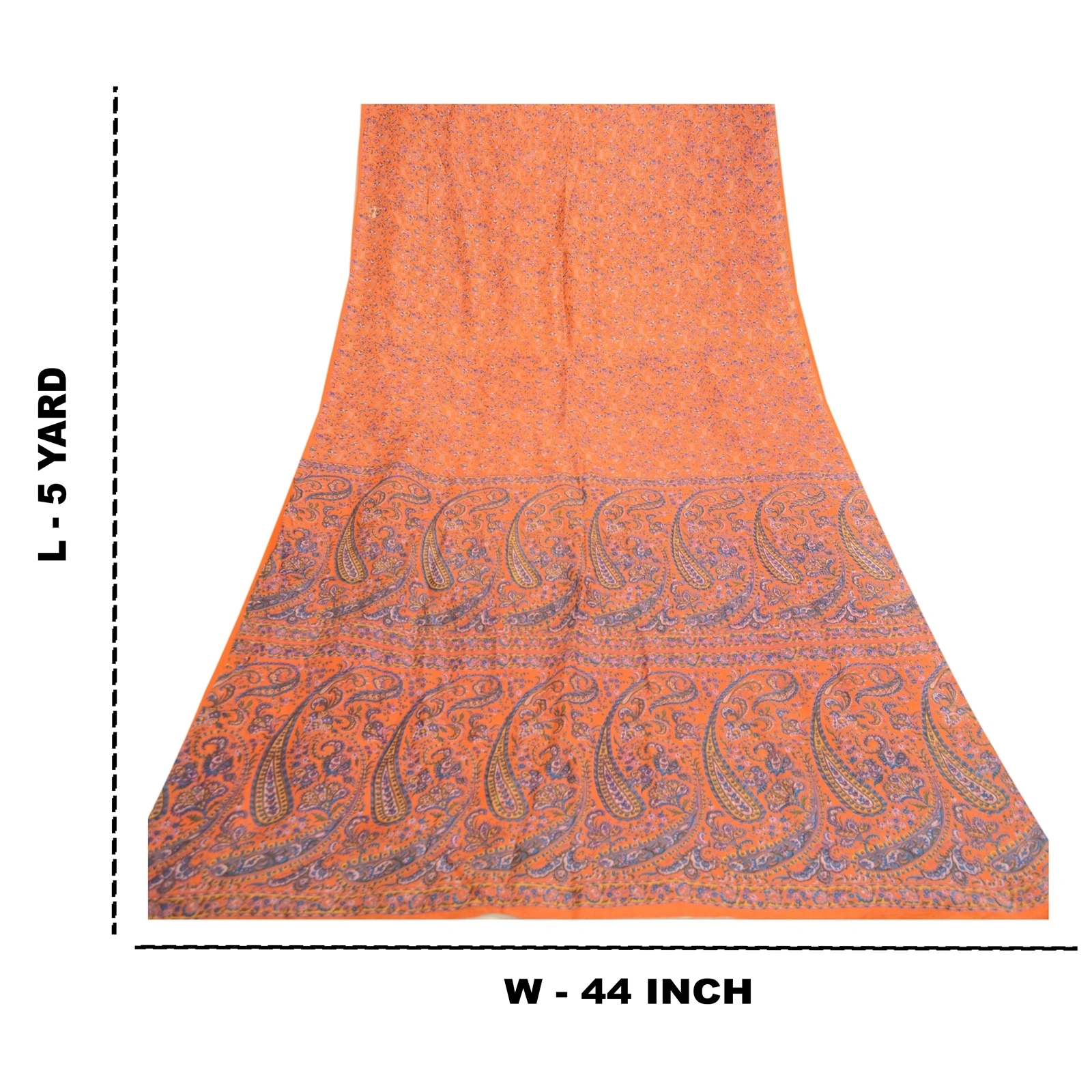 Sanskriti Vintage Sarees From India Orange Printed Pure Silk Sari Craft Fabric, PR-61058-Orange-Printed Floral Design-Pure Silk-8