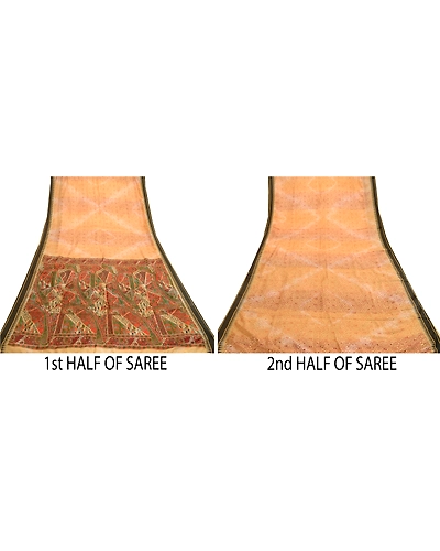 Sanskriti Vintage Sarees Indian Cream 100% Pure Silk Printed Sari Craft Fabric, PR-61060-Cream-Printed Floral Design-Pure Silk-4