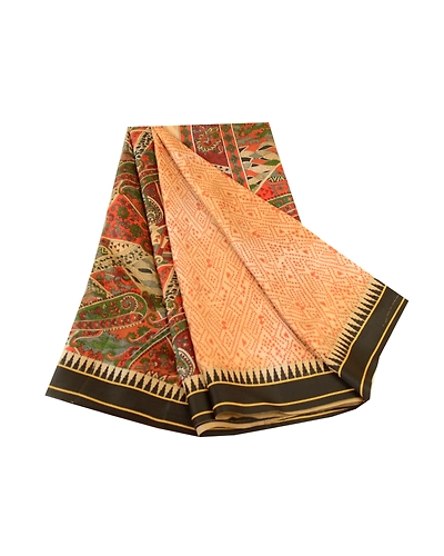 Sanskriti Vintage Sarees Indian Cream 100% Pure Silk Printed Sari Craft Fabric, PR-61060-Cream-Printed Floral Design-Pure Silk-6