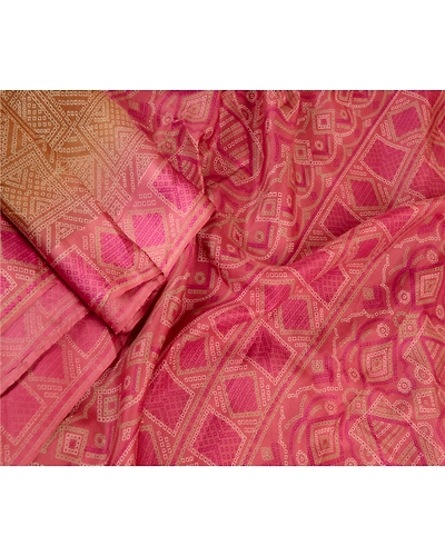 Sanskriti Vintage Sarees Brown Bandhani Printed Pure Silk Sari Soft Craft Fabric, PR-61067-Brown-Printed Floral Design-Pure Silk-1