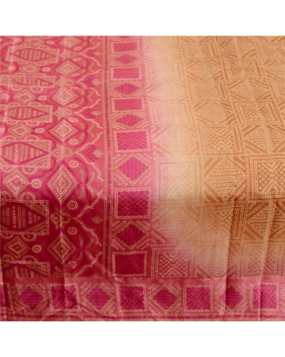 Sanskriti Vintage Sarees Brown Bandhani Printed Pure Silk Sari Soft Craft Fabric, PR-61067-Brown-Printed Floral Design-Pure Silk-3