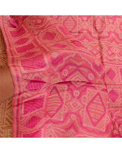 Sanskriti Vintage Sarees Brown Bandhani Printed Pure Silk Sari Soft Craft Fabric, PR-61067-Brown-Printed Floral Design-Pure Silk-5