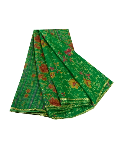 Sanskriti Vintage Sarees Green Pure Chinon Silk Printed Woven Sari Craft Fabric, PR-61091-Green-Printed Floral Design-Pure Chinon Silk-6
