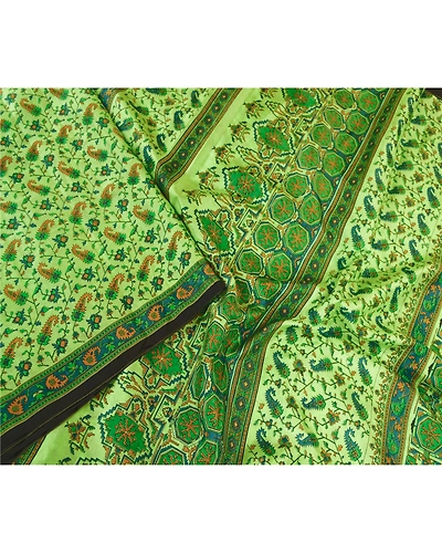 Sanskriti Vintage Sarees Green Indian Pure Silk Printed Sari 5Yd Craft Fabric, PR-61096-Green-Printed Floral Design-Pure Silk-2