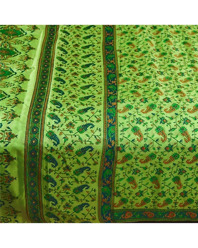Sanskriti Vintage Sarees Green Indian Pure Silk Printed Sari 5Yd Craft Fabric, PR-61096-Green-Printed Floral Design-Pure Silk-3