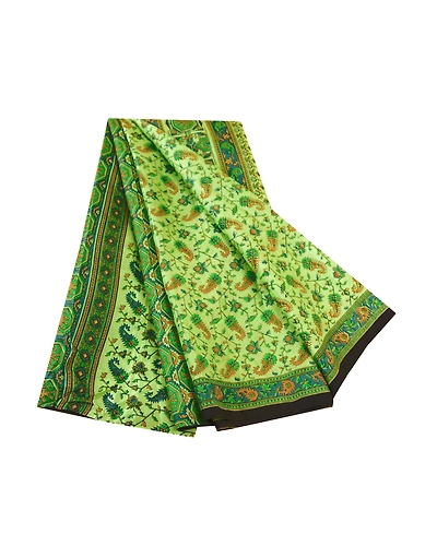 Sanskriti Vintage Sarees Green Indian Pure Silk Printed Sari 5Yd Craft Fabric, PR-61096-Green-Printed Floral Design-Pure Silk-6