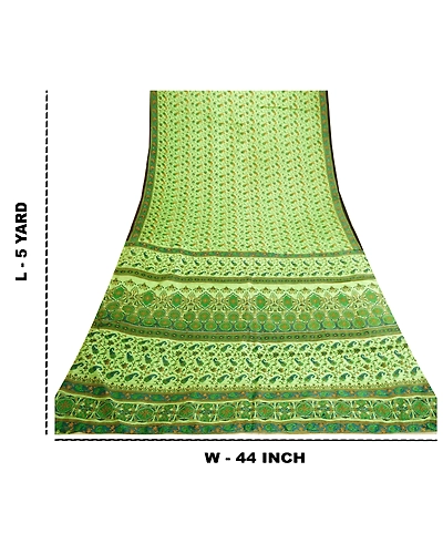 Sanskriti Vintage Sarees Green Indian Pure Silk Printed Sari 5Yd Craft Fabric, PR-61096-Green-Printed Floral Design-Pure Silk-8