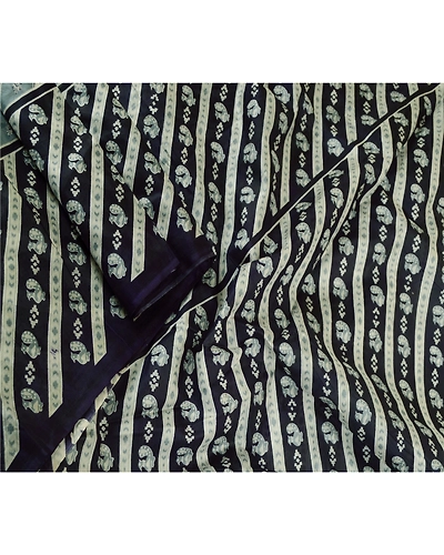 Sanskriti Vintage Sarees Gray Peacock Printed Pure Silk Sari Deco Craft Fabric, PR-61102-Gray-Printed Floral Design-Pure Silk-1
