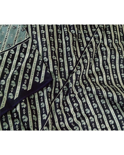 Sanskriti Vintage Sarees Gray Peacock Printed Pure Silk Sari Deco Craft Fabric, PR-61102-Gray-Printed Floral Design-Pure Silk-2