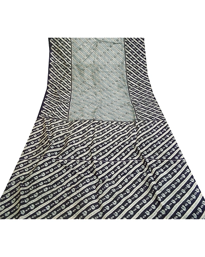 Sanskriti Vintage Sarees Gray Peacock Printed Pure Silk Sari Deco Craft Fabric, PR-61102-Gray-Printed Floral Design-Pure Silk-7