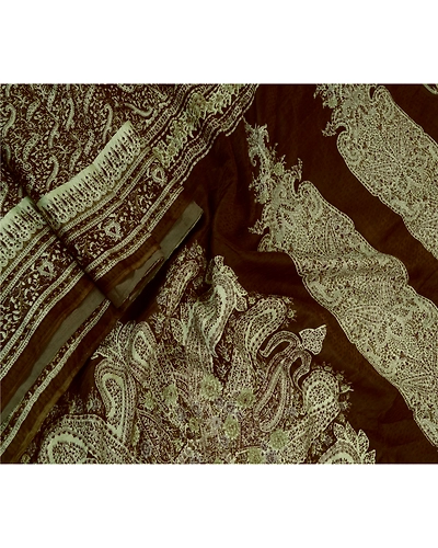 Sanskriti Vintage Sarees Brown Indian Pure Silk Printed Sari Soft Craft Fabric, PR-61111-Brown-Printed Floral Design-Pure Silk-1