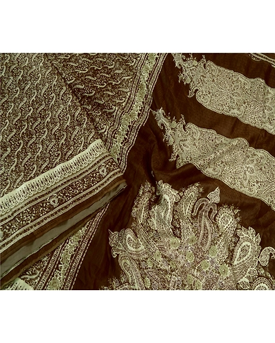 Sanskriti Vintage Sarees Brown Indian Pure Silk Printed Sari Soft Craft Fabric, PR-61111-Brown-Printed Floral Design-Pure Silk-2
