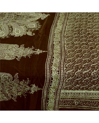 Sanskriti Vintage Sarees Brown Indian Pure Silk Printed Sari Soft Craft Fabric, PR-61111-Brown-Printed Floral Design-Pure Silk-3