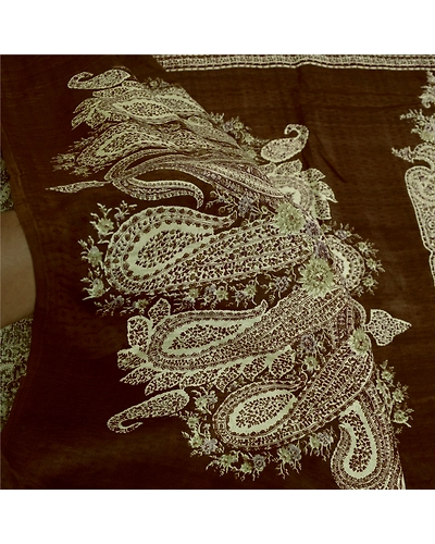 Sanskriti Vintage Sarees Brown Indian Pure Silk Printed Sari Soft Craft Fabric, PR-61111-Brown-Printed Floral Design-Pure Silk-5