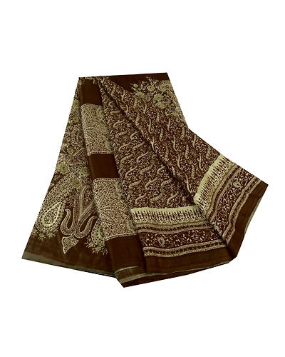 Sanskriti Vintage Sarees Brown Indian Pure Silk Printed Sari Soft Craft Fabric, PR-61111-Brown-Printed Floral Design-Pure Silk-6