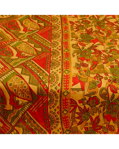 Sanskriti Vintage Sarees Saffron Indian Pure Silk Printed Sari Soft Craft Fabric, PR-61117-Saffron-Printed Floral Design-Pure Silk-3
