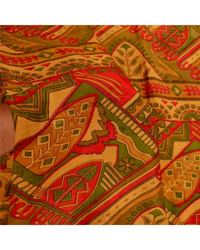 Sanskriti Vintage Sarees Saffron Indian Pure Silk Printed Sari Soft Craft Fabric, PR-61117-Saffron-Printed Floral Design-Pure Silk-5