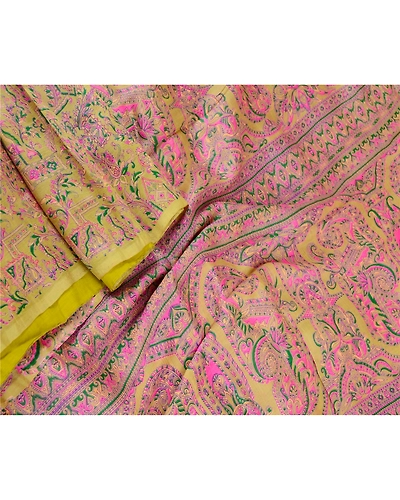 Sanskriti Vintage Sarees Indian Green Pure Silk Printed Sari 5Yd Craft Fabric, PR-61122-Green-Printed Floral Design-Pure Silk-1
