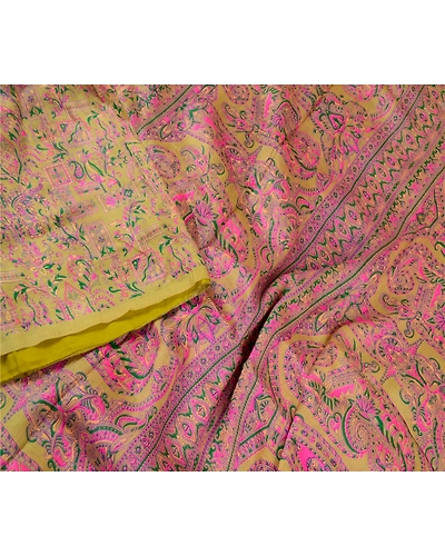 Sanskriti Vintage Sarees Indian Green Pure Silk Printed Sari 5Yd Craft Fabric, PR-61122-Green-Printed Floral Design-Pure Silk-2