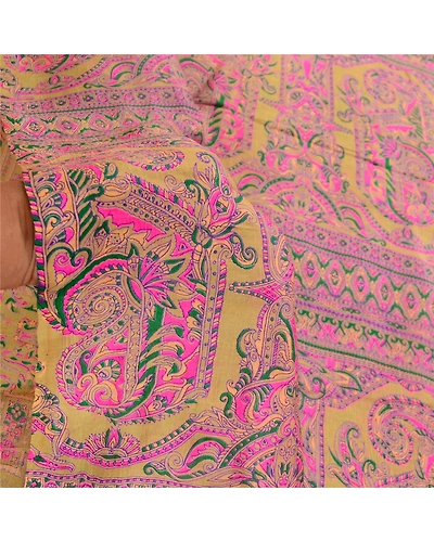 Sanskriti Vintage Sarees Indian Green Pure Silk Printed Sari 5Yd Craft Fabric, PR-61122-Green-Printed Floral Design-Pure Silk-5