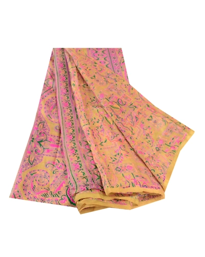 Sanskriti Vintage Sarees Indian Green Pure Silk Printed Sari 5Yd Craft Fabric, PR-61122-Green-Printed Floral Design-Pure Silk-6