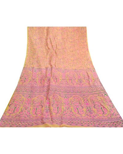 Sanskriti Vintage Sarees Indian Green Pure Silk Printed Sari 5Yd Craft Fabric, PR-61122-Green-Printed Floral Design-Pure Silk-7