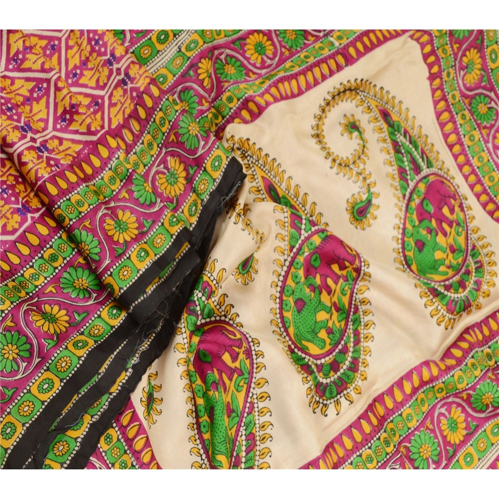 Sanskriti Vintage Sarees From India Multi Pure Silk Printed Sari Craft Fabric, PR-61124-Multi-Printed Floral Design-Pure Silk-1