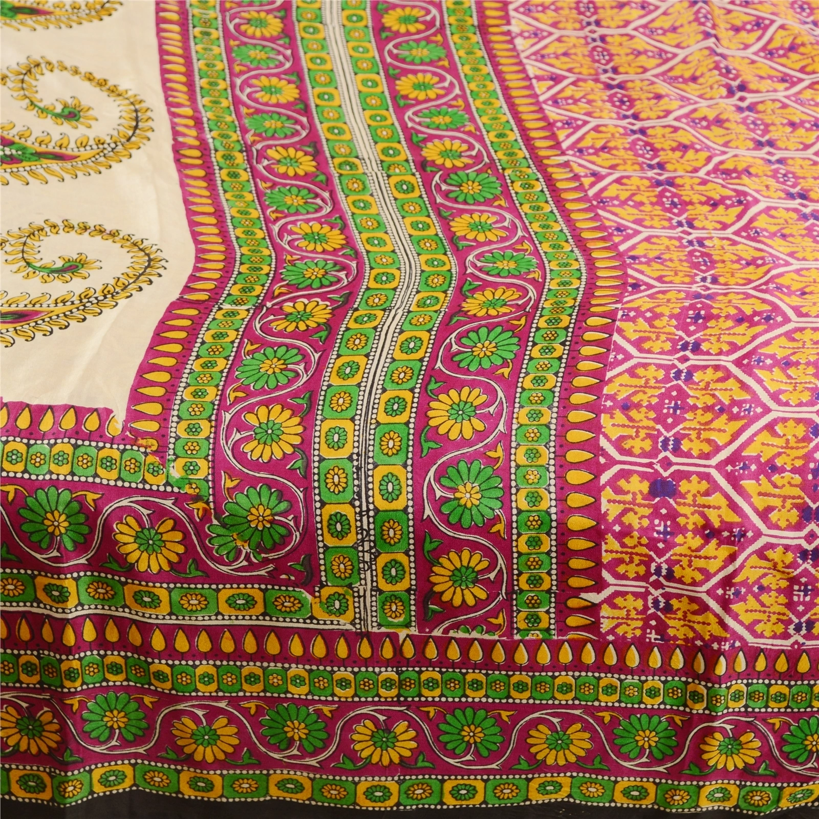 Sanskriti Vintage Sarees From India Multi Pure Silk Printed Sari Craft Fabric, PR-61124-Multi-Printed Floral Design-Pure Silk-3