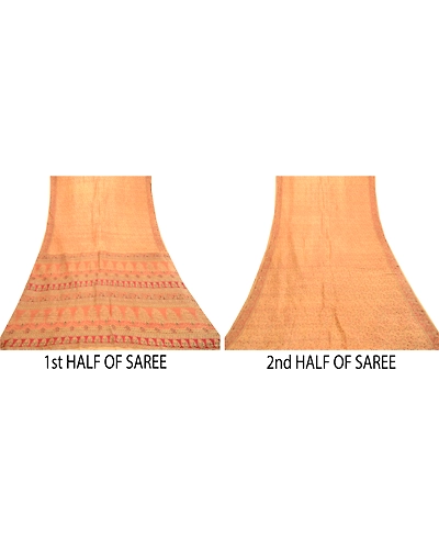 Sanskriti Vintage Sarees Indian Caramel Pure Silk Printed Sari Soft Craft Fabric, PR-61129-Caramel-Printed Floral Design-Pure Silk-4