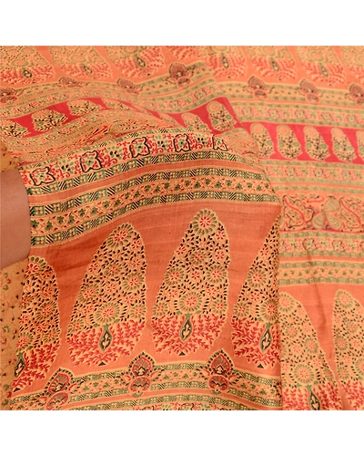 Sanskriti Vintage Sarees Indian Caramel Pure Silk Printed Sari Soft Craft Fabric, PR-61129-Caramel-Printed Floral Design-Pure Silk-5