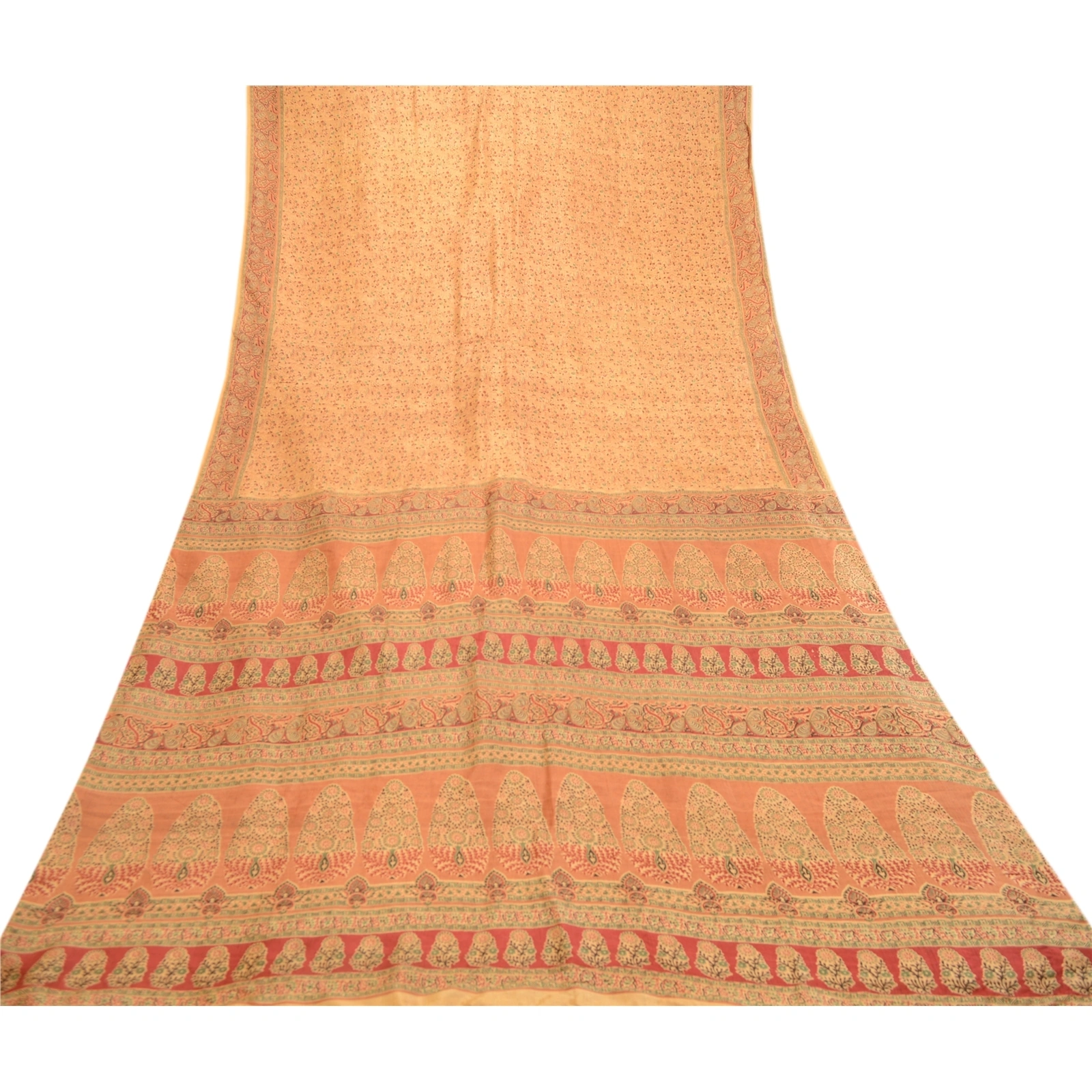 Sanskriti Vintage Sarees Indian Caramel Pure Silk Printed Sari Soft Craft Fabric, PR-61129-Caramel-Printed Floral Design-Pure Silk-7