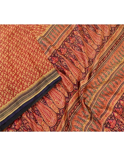 Sanskriti Vintage Sarees Red Pure Silk Printed Sari Floral Soft 5Yd Craft Fabric, PR-61136-Red-Printed Floral Design-Pure Silk-2