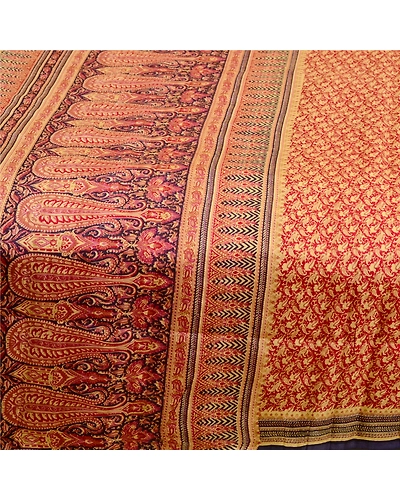 Sanskriti Vintage Sarees Red Pure Silk Printed Sari Floral Soft 5Yd Craft Fabric, PR-61136-Red-Printed Floral Design-Pure Silk-3