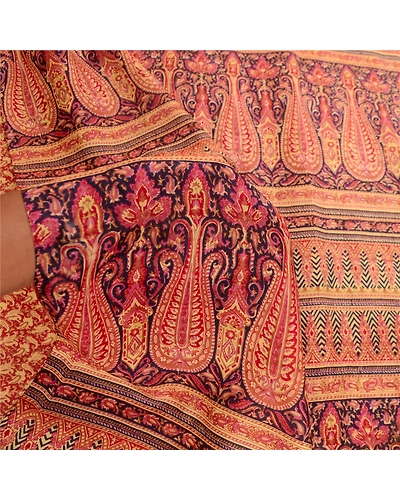 Sanskriti Vintage Sarees Red Pure Silk Printed Sari Floral Soft 5Yd Craft Fabric, PR-61136-Red-Printed Floral Design-Pure Silk-5