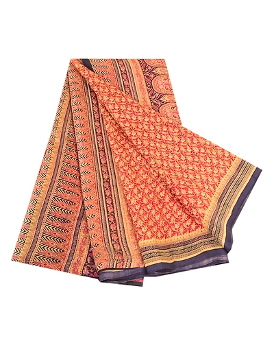 Sanskriti Vintage Sarees Red Pure Silk Printed Sari Floral Soft 5Yd Craft Fabric, PR-61136-Red-Printed Floral Design-Pure Silk-6