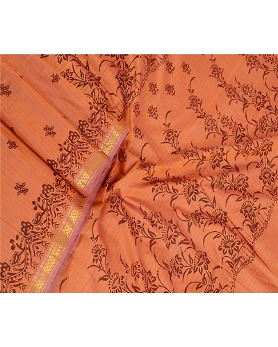 Sanskriti Vintage Sarees Brown Blend Silk Printed Woven Sari 5Yd Craft Fabric, PR-61139-Brown-Printed Floral Design-Blend Silk-1