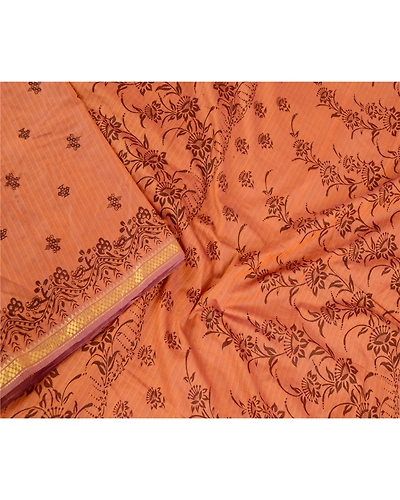 Sanskriti Vintage Sarees Brown Blend Silk Printed Woven Sari 5Yd Craft Fabric, PR-61139-Brown-Printed Floral Design-Blend Silk-2
