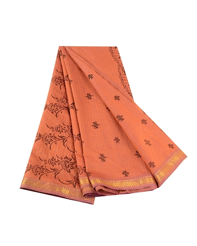 Sanskriti Vintage Sarees Brown Blend Silk Printed Woven Sari 5Yd Craft Fabric, PR-61139-Brown-Printed Floral Design-Blend Silk-6