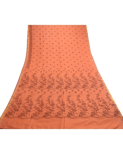Sanskriti Vintage Sarees Brown Blend Silk Printed Woven Sari 5Yd Craft Fabric, PR-61139-Brown-Printed Floral Design-Blend Silk-7