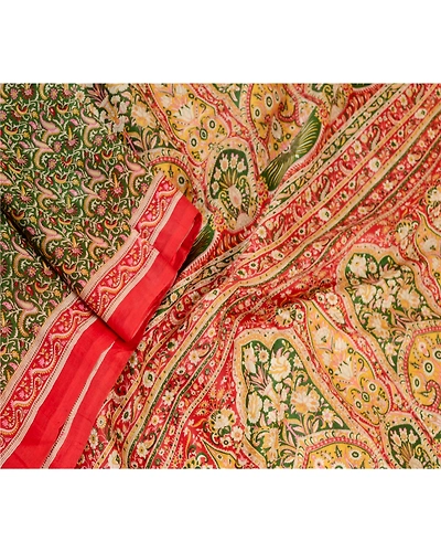 Sanskriti Vintage Sarees Green Pure Silk Printed Sari Floral 5Yd Craft Fabric, PR-61145-Green-Printed Floral Design-Pure Silk-1
