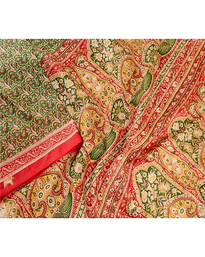 Sanskriti Vintage Sarees Green Pure Silk Printed Sari Floral 5Yd Craft Fabric, PR-61145-Green-Printed Floral Design-Pure Silk-2