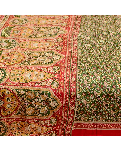 Sanskriti Vintage Sarees Green Pure Silk Printed Sari Floral 5Yd Craft Fabric, PR-61145-Green-Printed Floral Design-Pure Silk-3