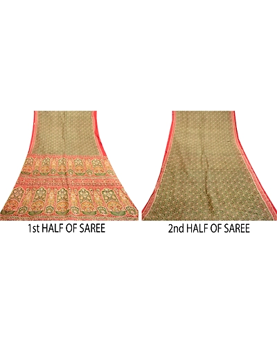 Sanskriti Vintage Sarees Green Pure Silk Printed Sari Floral 5Yd Craft Fabric, PR-61145-Green-Printed Floral Design-Pure Silk-4