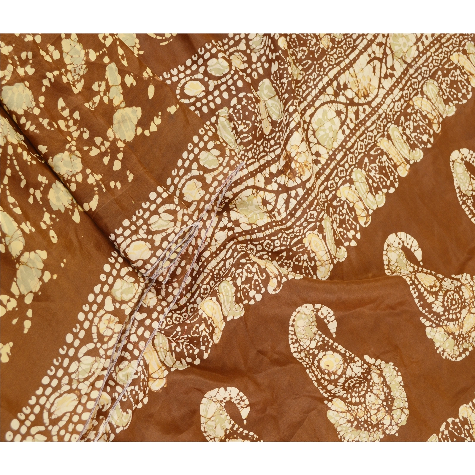 Sanskriti Vintage Sarees Batik Printed Brown 100% Pure Silk Sari Craft Fabric, PR-61153-Brown-Printed Floral Design-Pure Silk-1